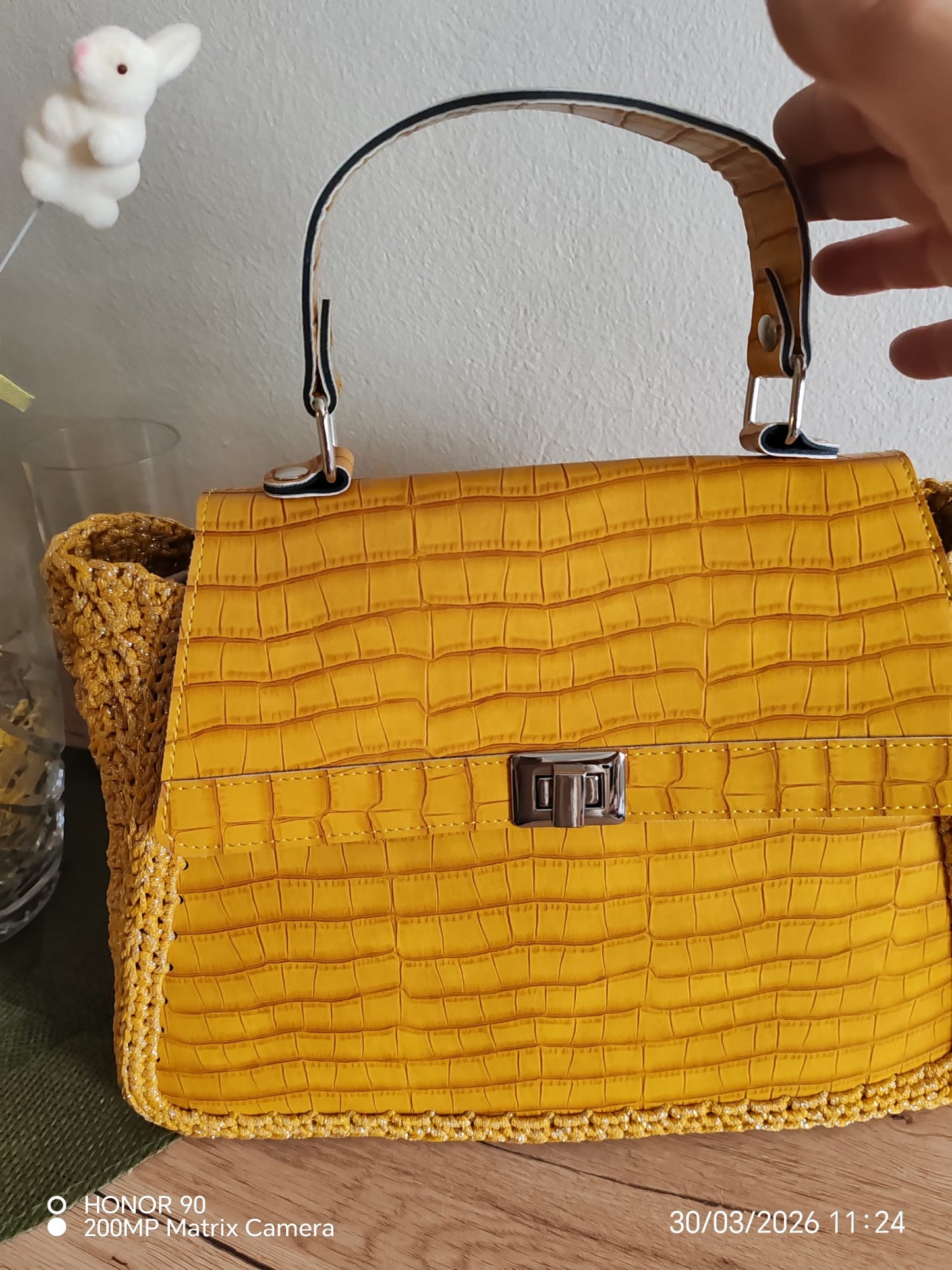 CrocSunny – Sac à main jaune embossé effet croco