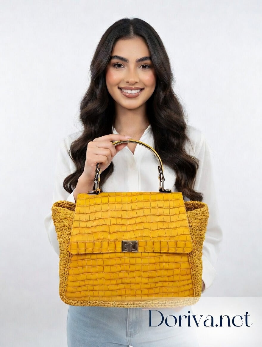 CrocSunny – Sac à main jaune embossé effet croco