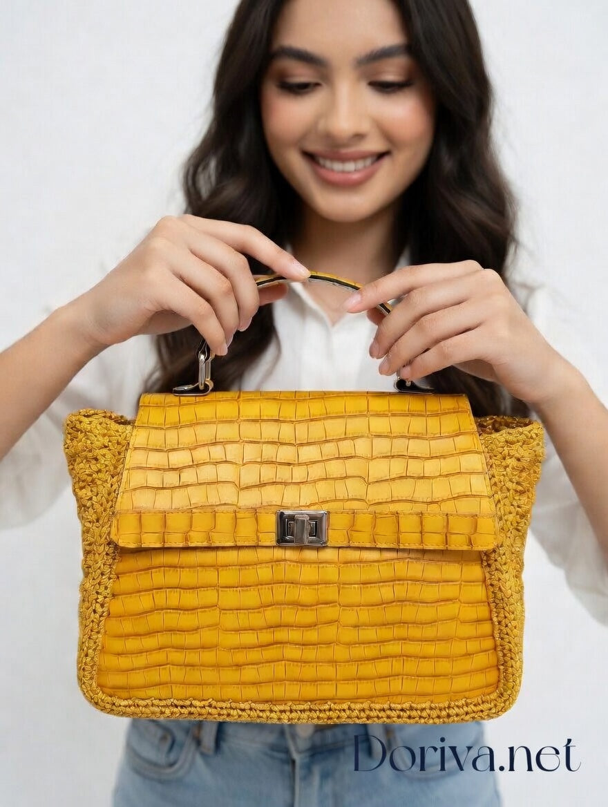 CrocSunny – Sac à main jaune embossé effet croco