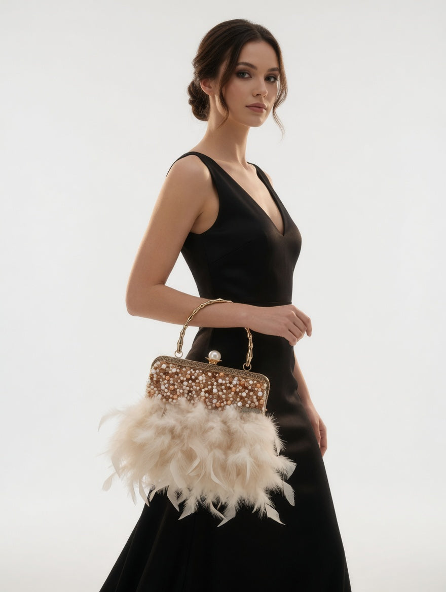 Blush Pearl Feather Clutch