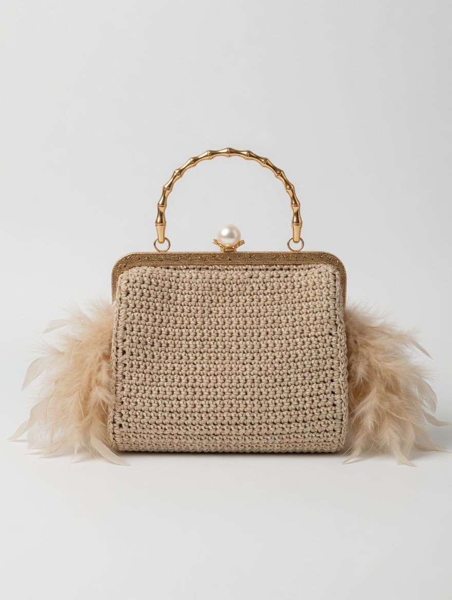 Blush Pearl Feather Clutch