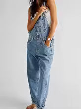 Combinaison en jean à la mode pour femme, coupe ample, bavette classique, jean décontracté, combinaison en jean extensible, jambe fuselée, pantalon en jean