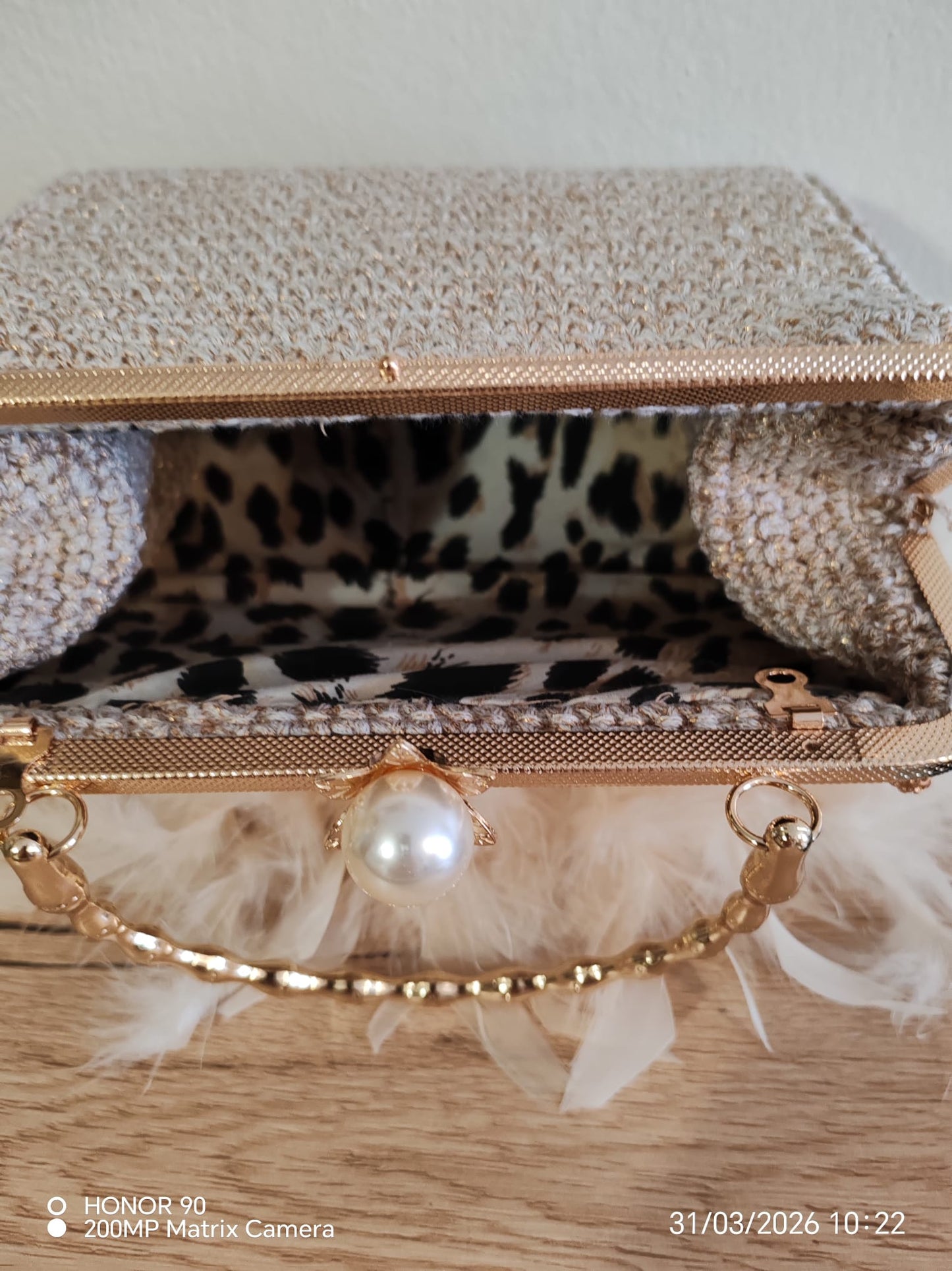 Blush Pearl Feather Clutch