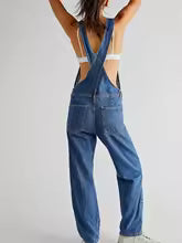 Combinaison en jean à la mode pour femme, coupe ample, bavette classique, jean décontracté, combinaison en jean extensible, jambe fuselée, pantalon en jean