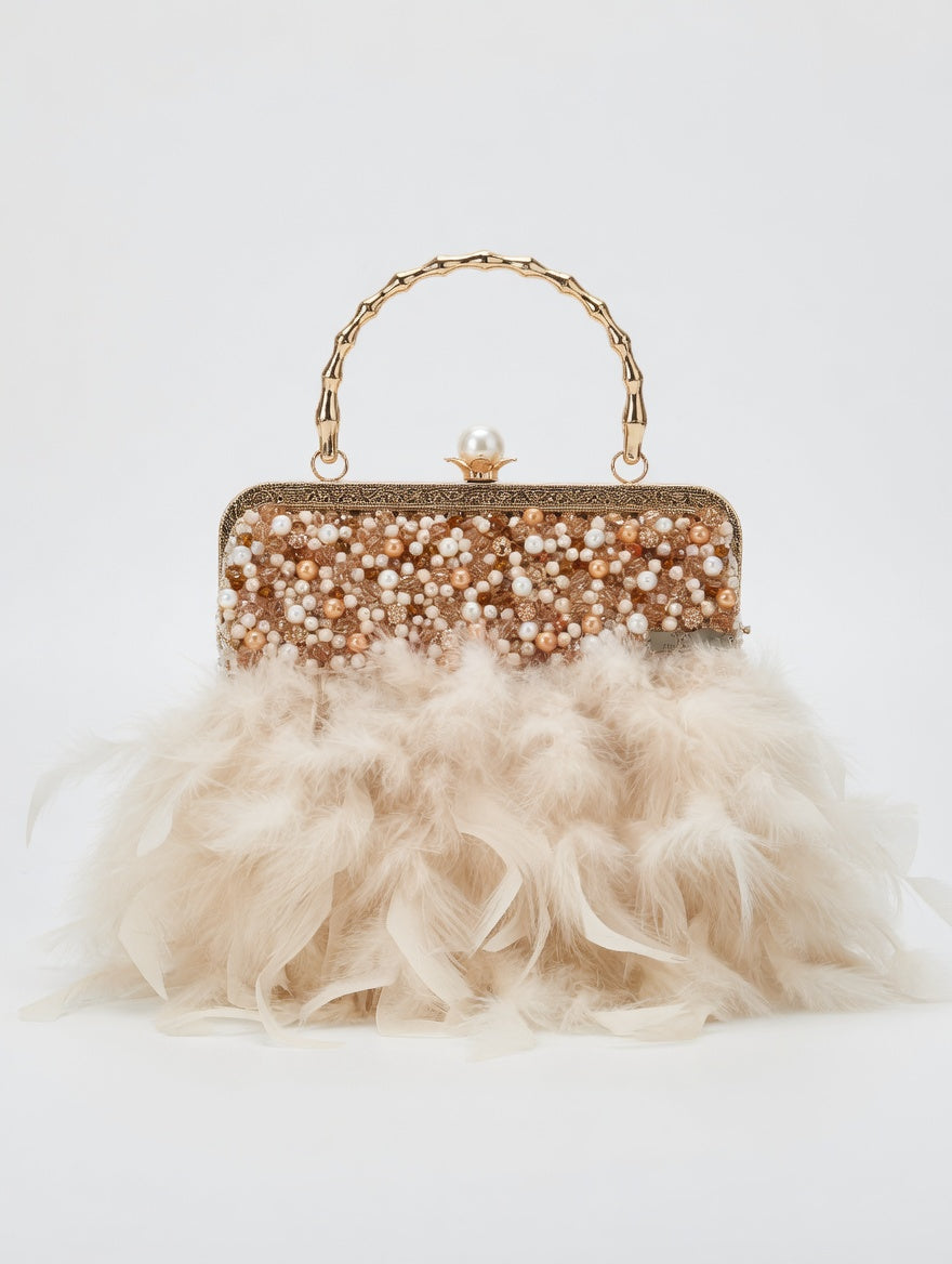 Blush Pearl Feather Clutch
