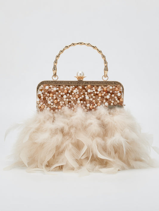 Pochette Blush Perles Plumes