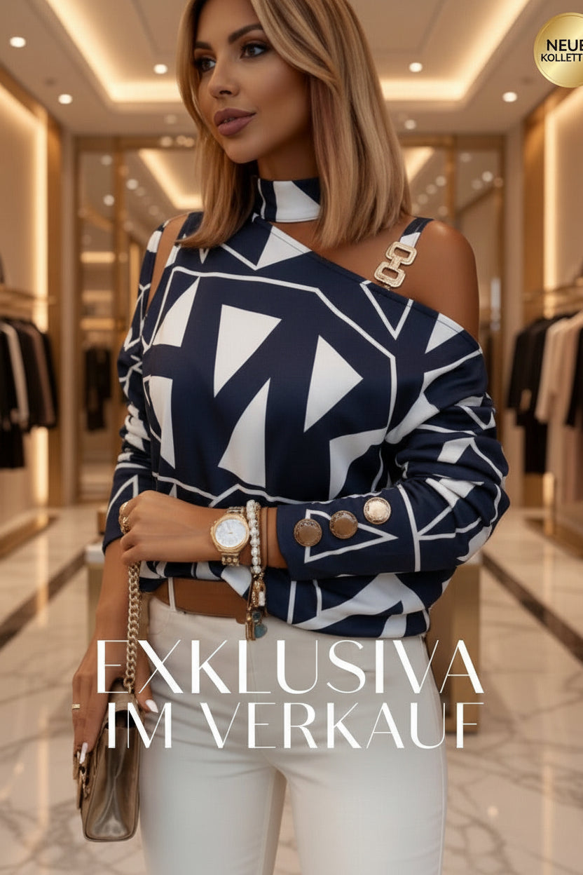 Elegante schwarze Bluse mit enganliegender Passform und umgekehrtem PU-Lederkragen mit durchgehenden Falten.