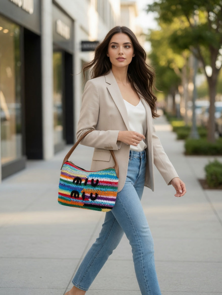 Miu Regenbogen – Handgehäkelte Tasche